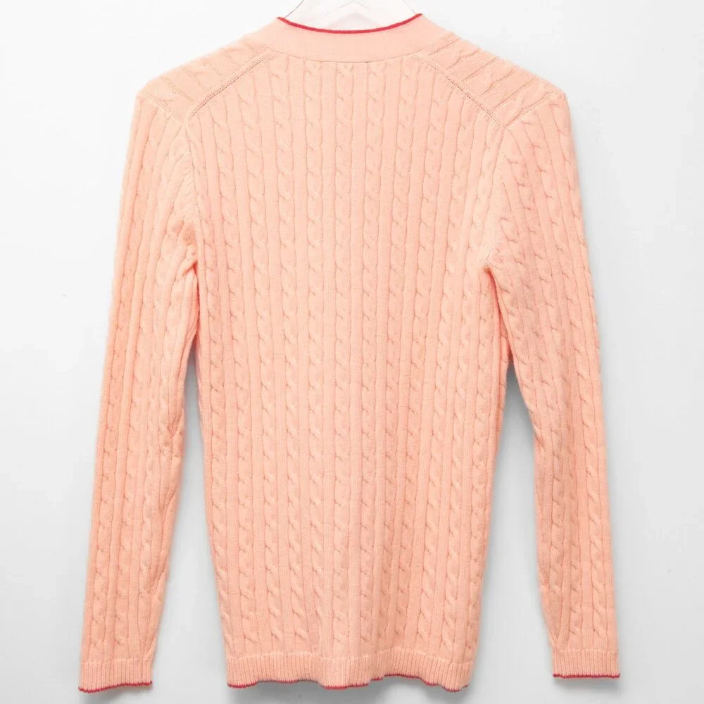 Ann Taylor Cardigan Sweater Cable Knit Boyfriend Tipped Peach Size Small New - Picture 2 of 5